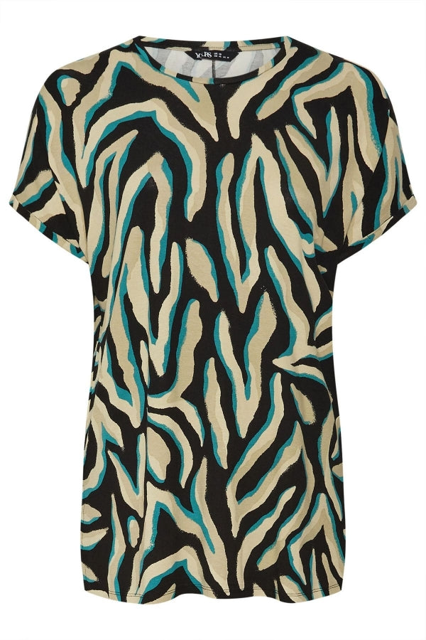 Büyük Beden Bisiklet Yaka Kısa Kollu Zebra Desenli Bluz 303918 Vervegrand