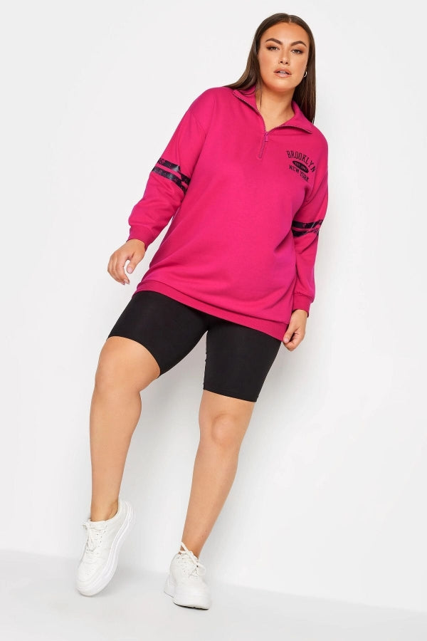 Büyük Beden Kolları Şeritli Yarım Fermuarlı Uzun Kollu Sweatshirt 301754 Vervegrand