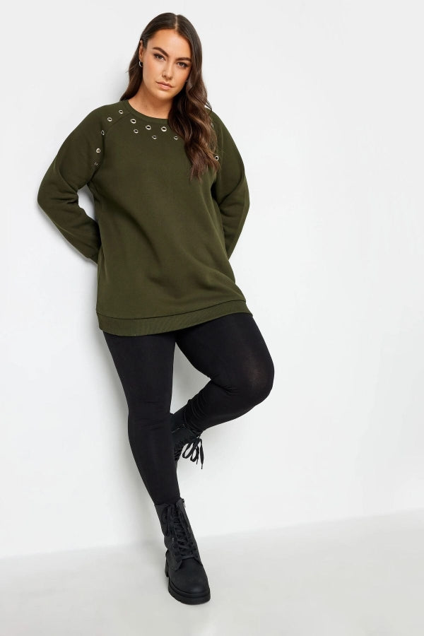 Büyük Beden Bisiklet Yaka Kuşgözü Detaylı Uzun Kollu Sweatshirt 302830 Vervegrand