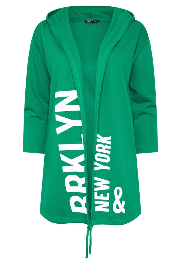 Büyük Beden Kapüşonlu Uzun Kollu Yazı Baskılı Cepsiz Hırka 303984 Vervegrand