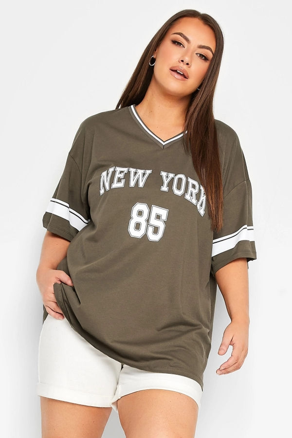 Vervegrand büyük beden spor şık haki t-shirt