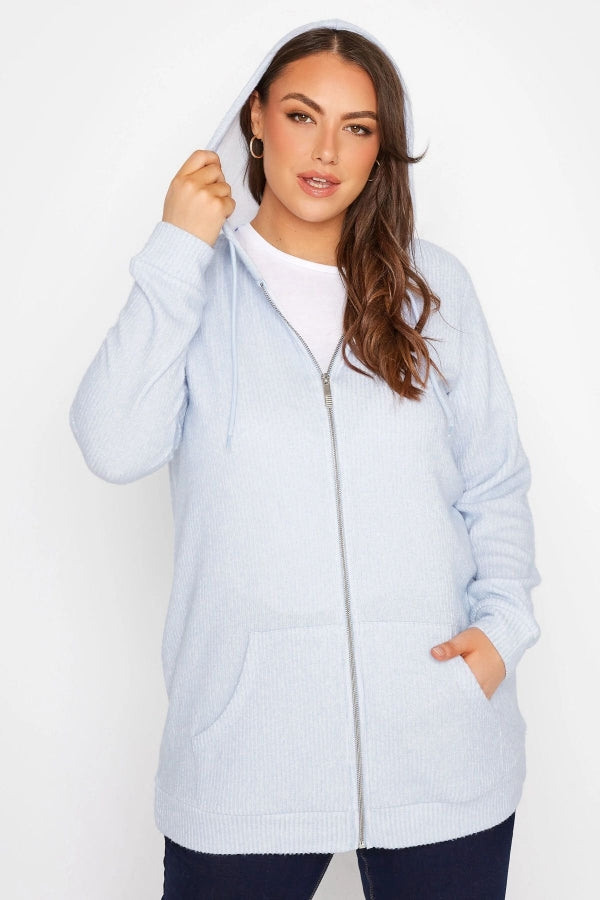Büyük Beden Boydan Fermuarlı Cepli Kapüşonlu Uzun Kollu Sweatshirt 173416 Vervegrand