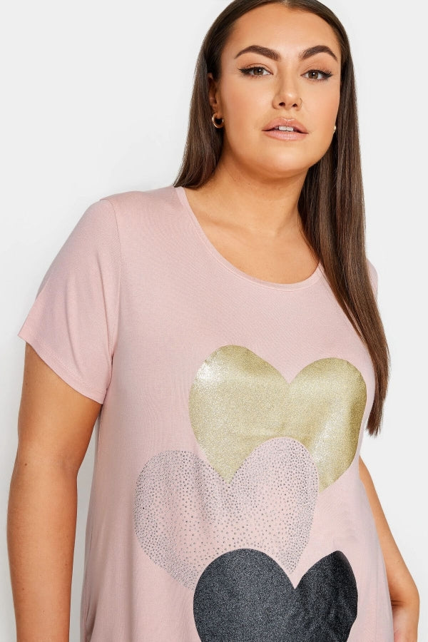 Büyük Beden Bisiklet Yaka Kısa Kollu Parıltılı Baskılı T-shirt 302269 Vervegrand