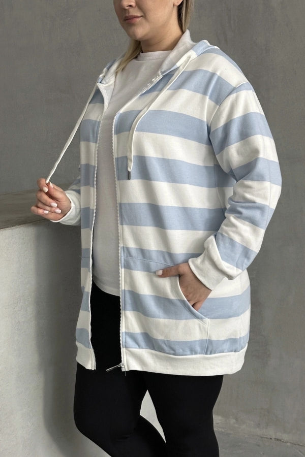 Büyük Beden Uzun Kollu Kapüşonlu Cepli Fermuarlı Hırka 74-104 Vervegrand