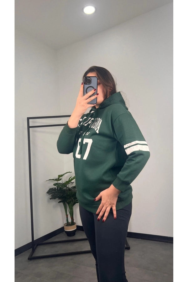 Büyük Beden Kapüşonlu Uzun Kollu Baskılı Sweatshirt 301126 Vervegrand