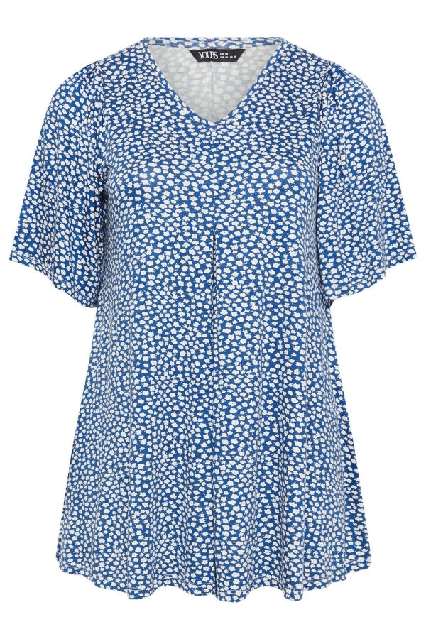 Büyük Beden V Yaka Kısa Kollu Eteği Bollaşan Desenli Bluz 303624 Vervegrand