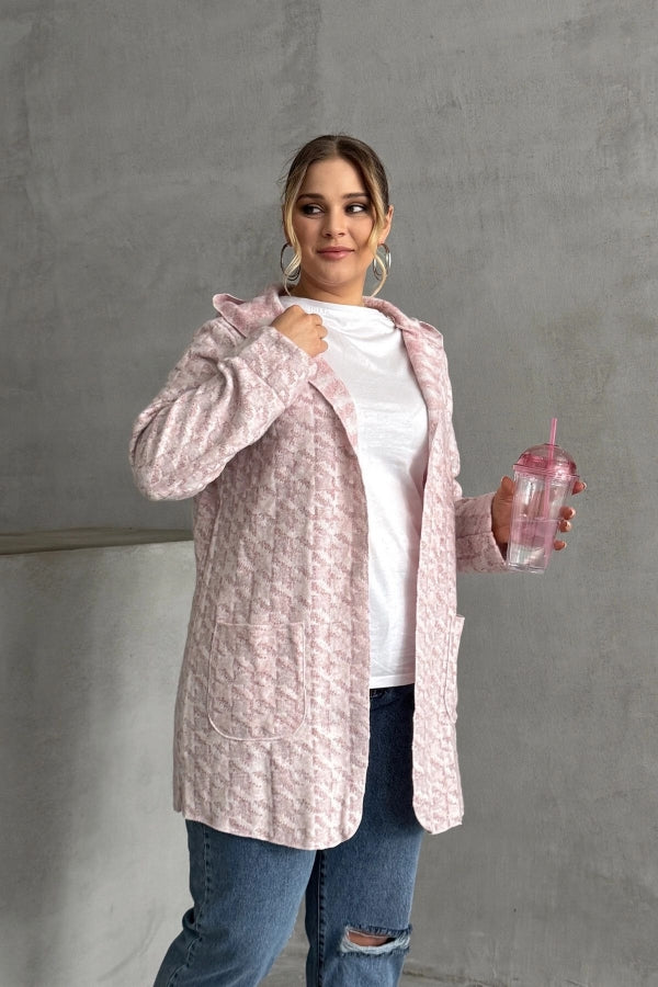 Büyük Beden Uzun Kollu Kapüşonlu Cepli Önü Kapamasız İnce Hırka 301794 Vervegrand