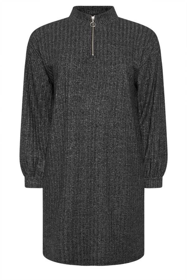 Büyük Beden Yumuşak Kumaş Yakası Fermuarlı Fitilli Tunik Elbise 322179 Vervegrand