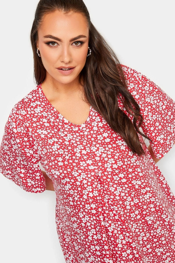 Büyük Beden V Yaka Desenli Asimetrik Kesim Likralı Bluz 302389 Vervegrand