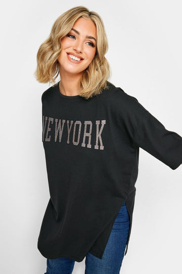 Vervegrand büyük beden New York baskılı siyah t-shirt ön görünüm