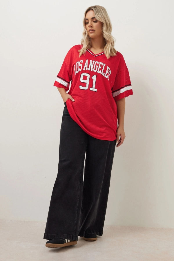 Büyük Beden V Yaka Kısa Kollu Baskılı File T-shirt 303494 Vervegrand