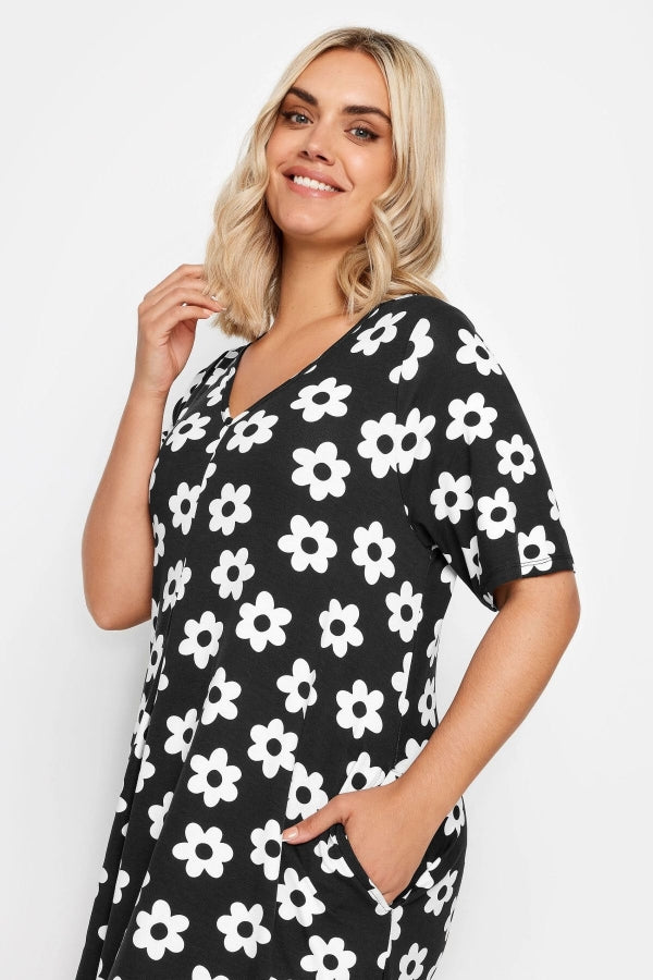 Büyük Beden V Yaka Kısa Kollu Cepli Uzun Elbise 137862 Vervegrand