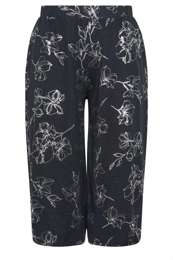 Büyük Beden Desenli Bol Kesim Cepli Likralı Kapri Pantolon 302578 Vervegrand