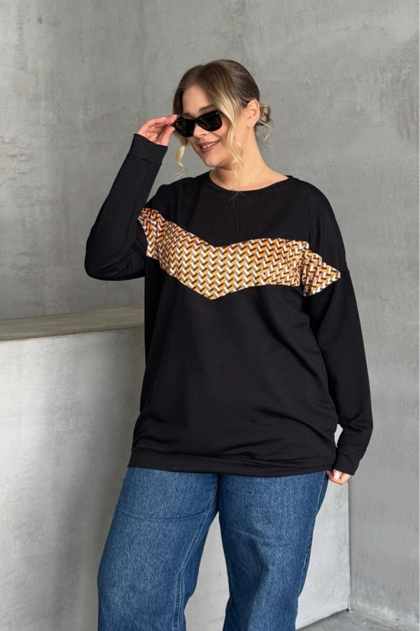 Büyük Beden Bisiklet Yaka Uzun Kollu Önü Baskılı Sweatshirt 300282 Vervegrand