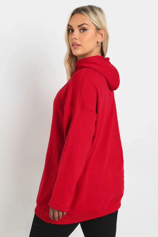 Vervegrand büyük beden günlük kırmızı sweatshirt kombini