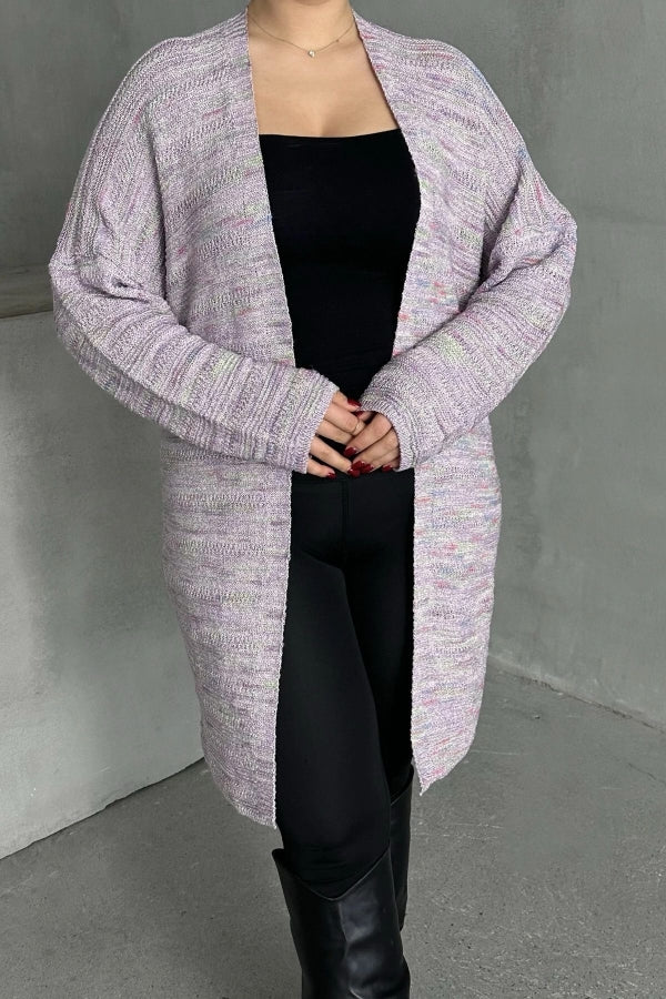 Büyük Beden Uzun Kollu Önü Kapamasız İnce Örme Hırka 302300 Vervegrand