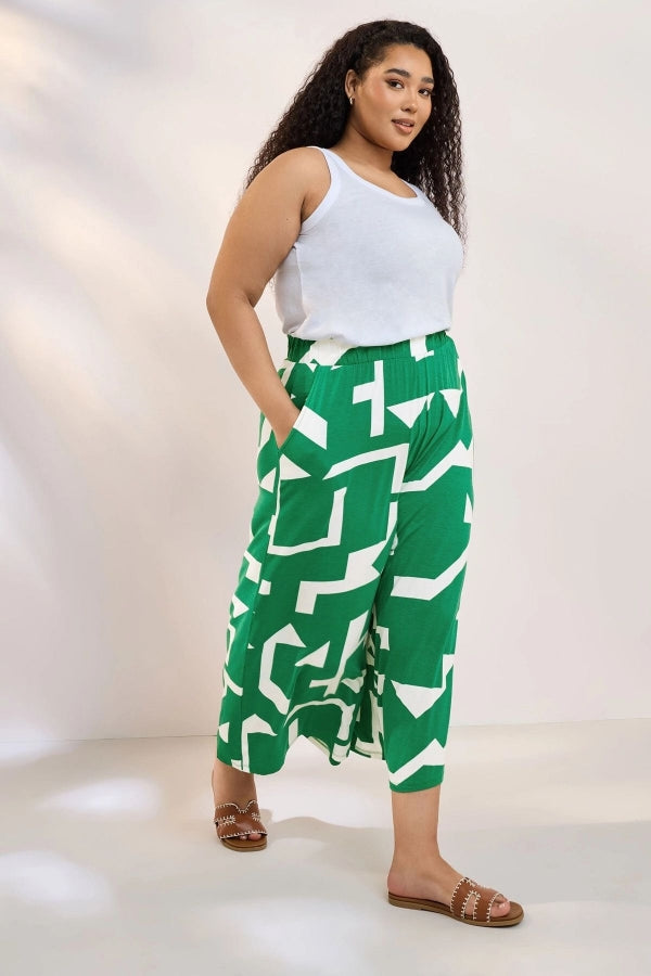 Büyük Beden Yüksek Bel Lastikli Cepli Bol Paça Kapri Pantolon 304118 Vervegrand