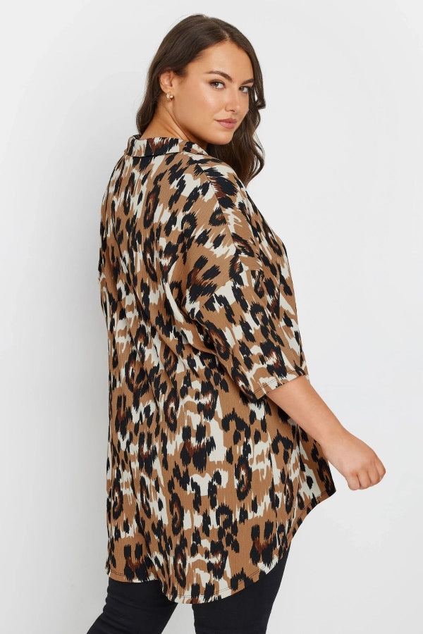 Büyük Beden Gömlek Yaka Yarım Kollu Asimetrik Etek Kesim Uzun Bluz 303633 Vervegrand