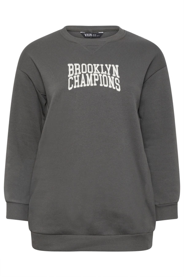 Büyük Beden Bisiklet Yaka Uzun Kollu Önü Baskılı Sweatshirt 302841 Vervegrand