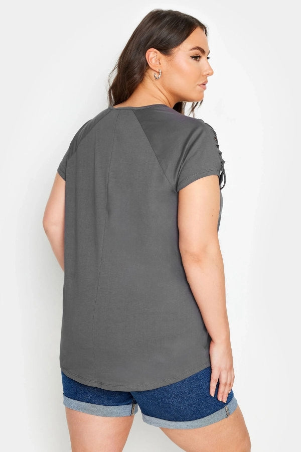 Büyük Beden Bisiklet Yaka Kol ve Omuz Detaylı Baskılı T-shirt 321749 Vervegrand