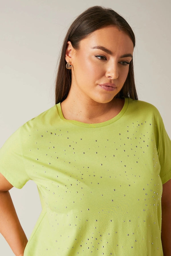 Büyük Beden Üzeri Taş İşlemeli Bisiklet Yaka Kısa Kollu T-shirt 615352 Vervegrand