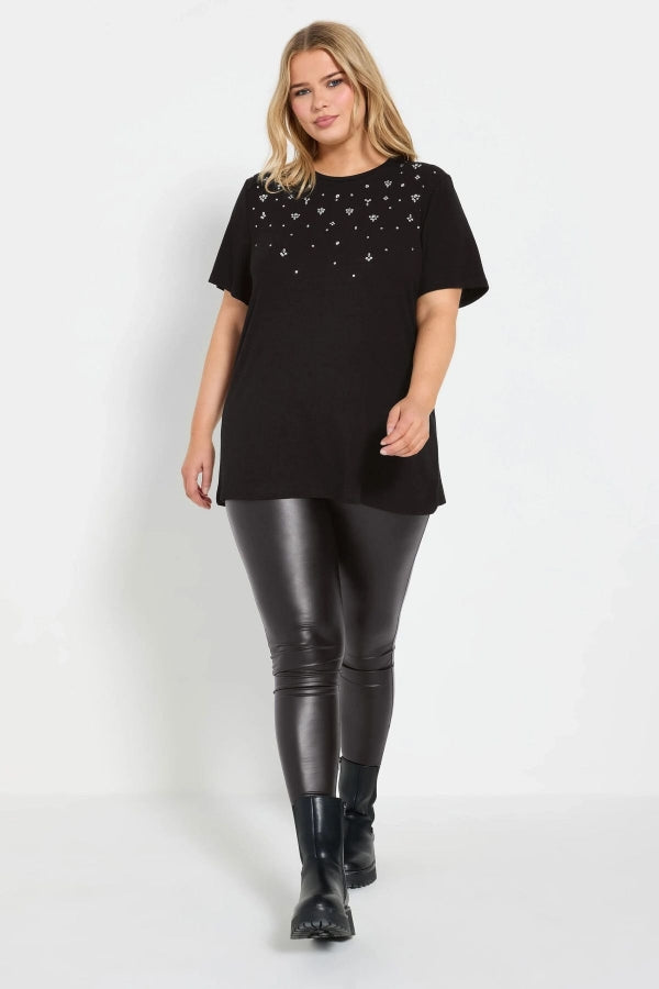 Büyük Beden Bisiklet Yakası Taş İşlemeli Kısa Kollu T-shirt 322283 Vervegrand