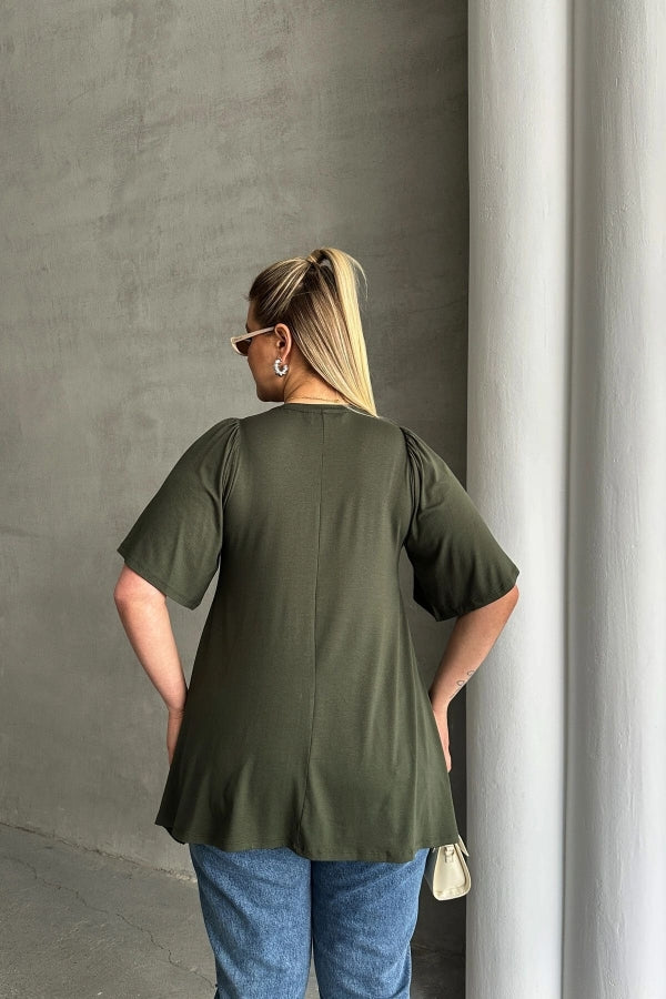 Büyük Beden V Yaka Desensiz Asimetrik Kesim Likralı Bluz MDL-4 Vervegrand