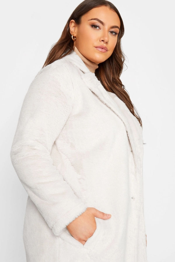 Büyük Beden Düğmeli Cepli Uzun Kesim Suni Kürk Ceket 301583 Vervegrand