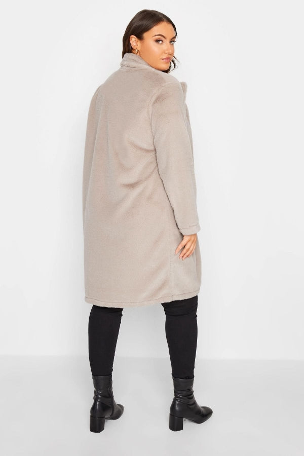 Büyük Beden Suni Kürk Uzun Kesim Cepli Düğmeli Kaban 301582 Vervegrand