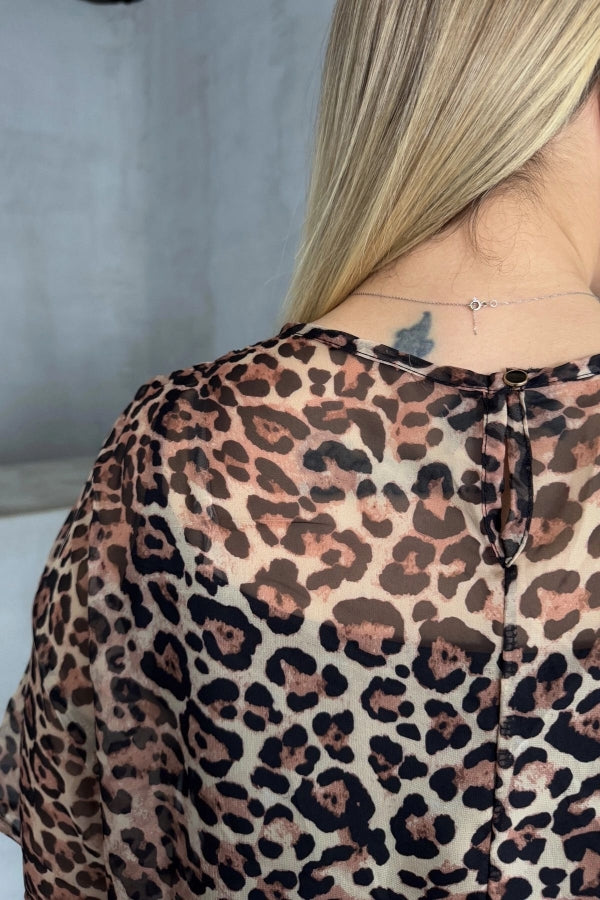 Büyük Beden Bisiklet Yaka Yarım Kollu Astarlı Transparan Bluz 303631 Vervegrand