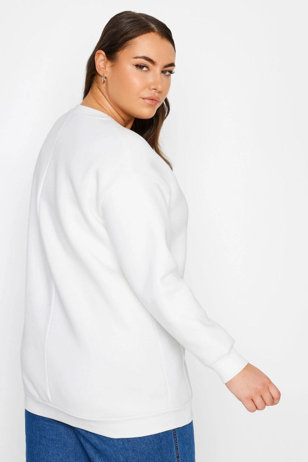 Büyük Beden Bisiklet Yaka İşleme Baskılı Uzun Kollu Sweatshirt 302918 Vervegrand