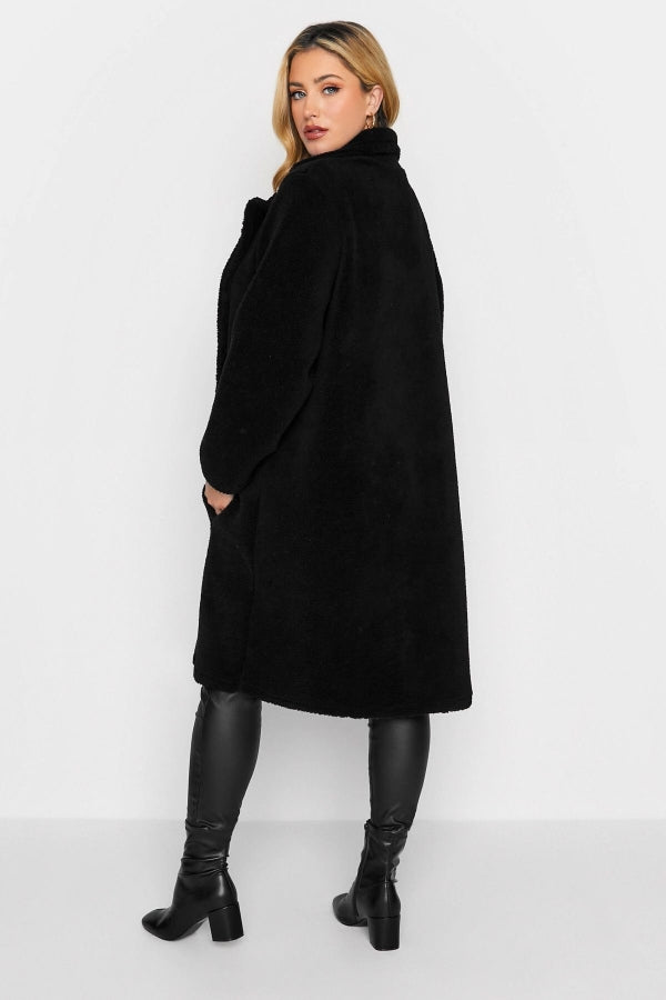 Büyük Beden Uzun Kollu Düğmeli Cepli Suni Kürk Kaban 301262 Vervegrand