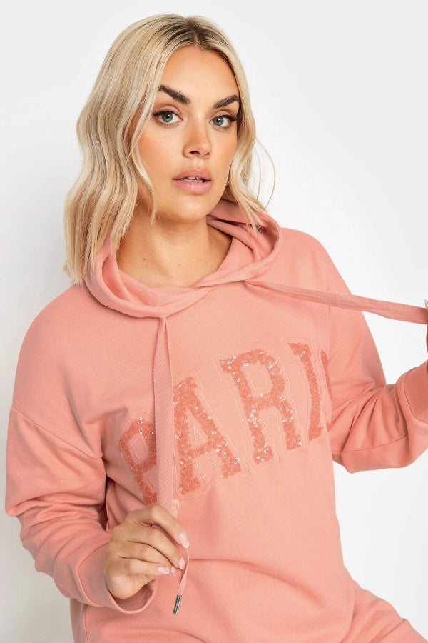 Büyük Beden Payetli Uzun Kollu Bağcıklı Kapüşonlu Sweatshirt 303234 Vervegrand