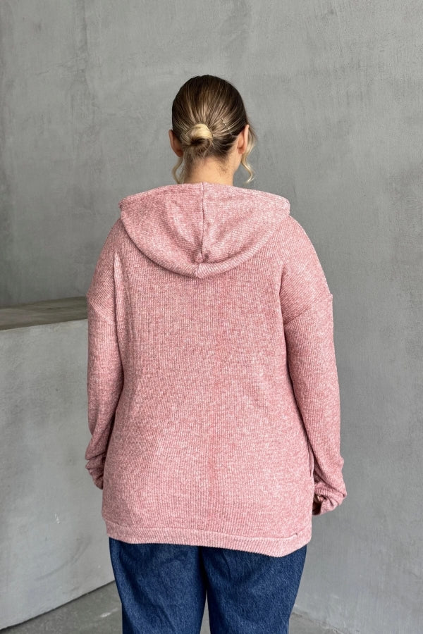 Büyük Beden Uzun Kollu Kapüşonlu Yanları Cepli İnce Örme Sweatshirt 300373 Vervegrand