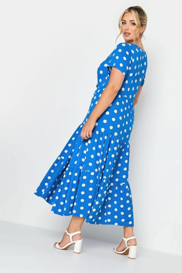 Büyük Beden V Yaka Kısa Kollu Puantiye Desenli Elbise 302351 Vervegrand