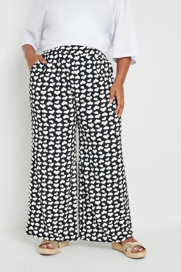 Büyük Beden Beli Lastikli Bol Paça Kalp Desenli Cepli Pantolon 303492 Vervegrand