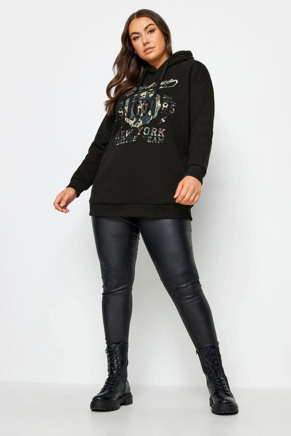 Büyük Beden Uzun Kollu Kapüşonlu Önü Yazı Baskılı Sweatshirt 302835 Vervegrand