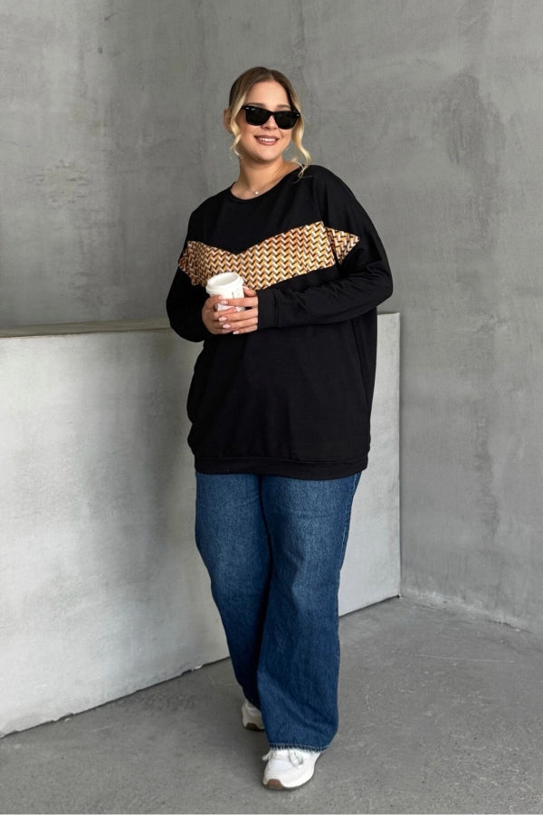 Büyük Beden Bisiklet Yaka Uzun Kollu Önü Baskılı Sweatshirt 300282 Vervegrand