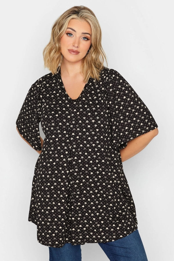 Büyük Beden V Yaka Desenli Asimetrik Kesim Likralı Bluz 302481 Vervegrand