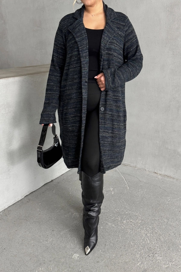 Büyük Beden Uzun Kollu Önü Düğmeli Cepli Uzun İnce Ceket 301800 Vervegrand