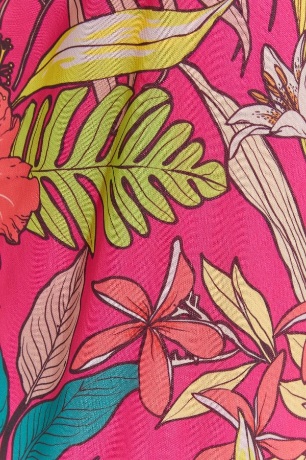 Büyük Beden Asimetrik Kesim Sıfır Kol Yaprak Desenli Bluz 300955 Vervegrand