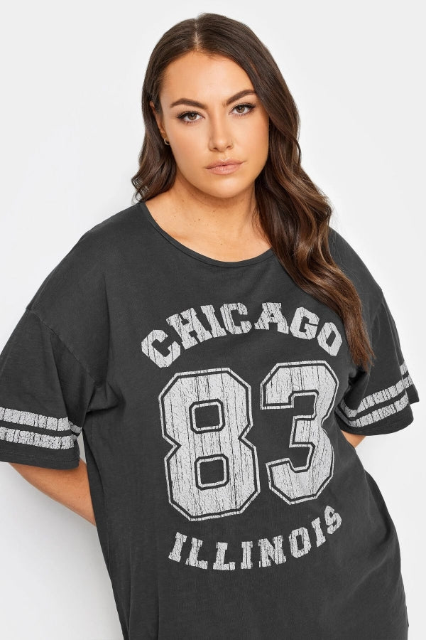 Büyük Beden Bisiklet Yaka Kısa Kollu Baskılı Yıkamalı T-shirt 302842 Vervegrand