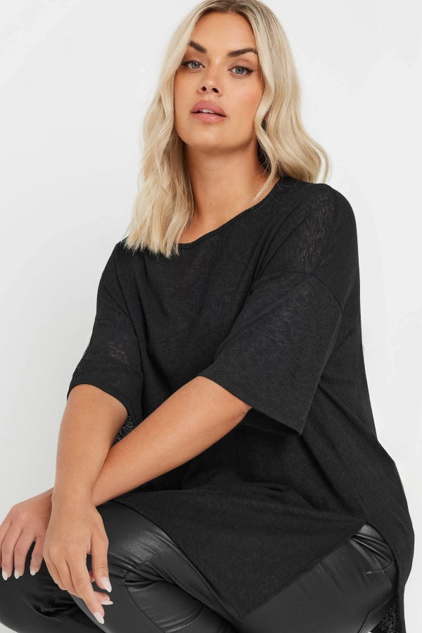 Büyük Beden Geniş Yaka Yarım Kollu Yırtmaçlı İnce Bluz 303675 Vervegrand