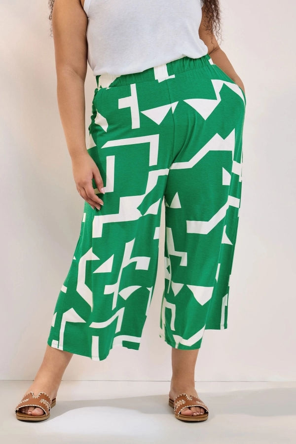 Büyük Beden Yüksek Bel Lastikli Cepli Bol Paça Kapri Pantolon 304118 Vervegrand