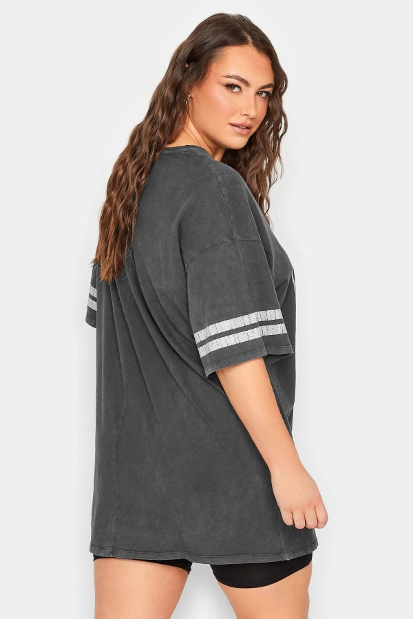 Büyük Beden Önü Baskılı Bisiklet Yaka Yarım Kollu Uzun Kesim T-Shirt 302197 Vervegrand