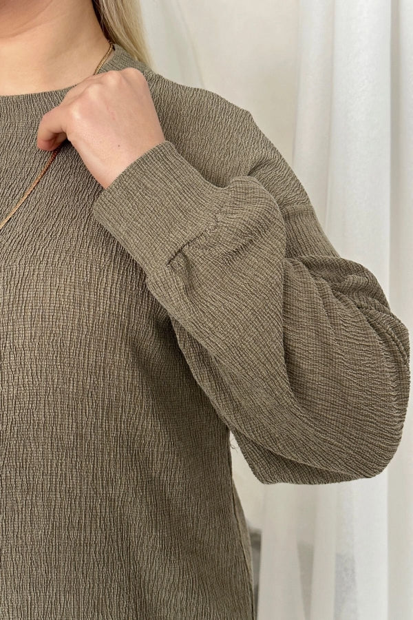 Büyük Beden Uzun Kollu Bisiklet Yaka Düz Kesim Elbise 100-190 Vervegrand