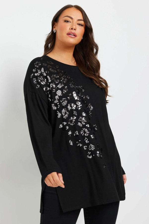 Büyük Beden Yırtmaçlı Payet İşlemeli Uzun Kollu İnce Bluz 322270 Vervegrand