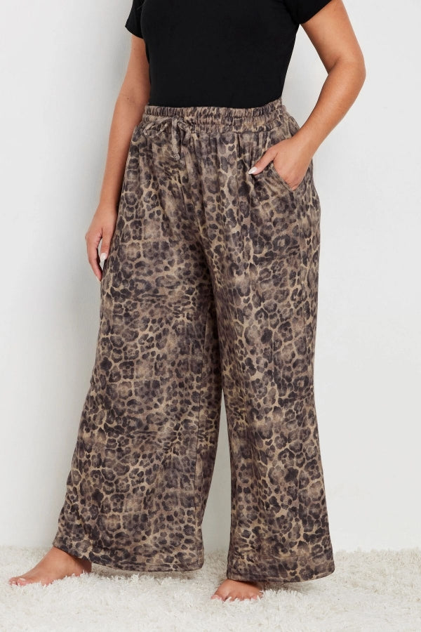 Büyük Beden Bol Paça Cepli Leopar Desenli Beli Lastikli Eşofman Altı 322193 Vervegrand