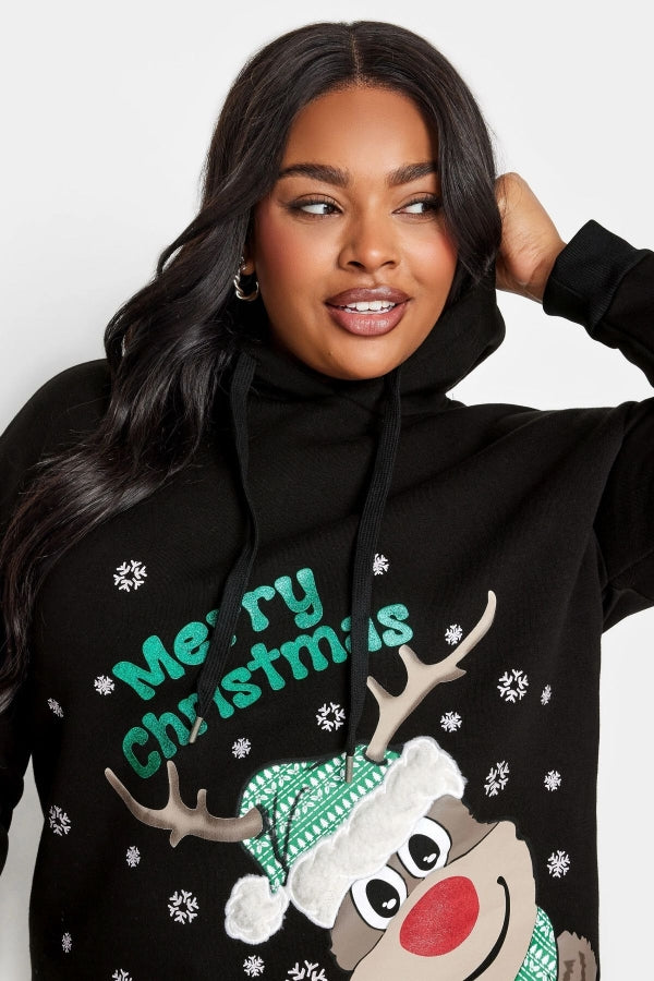 Vervegrand büyük beden kapüşonlu yılbaşı sweatshirt ön görünüm