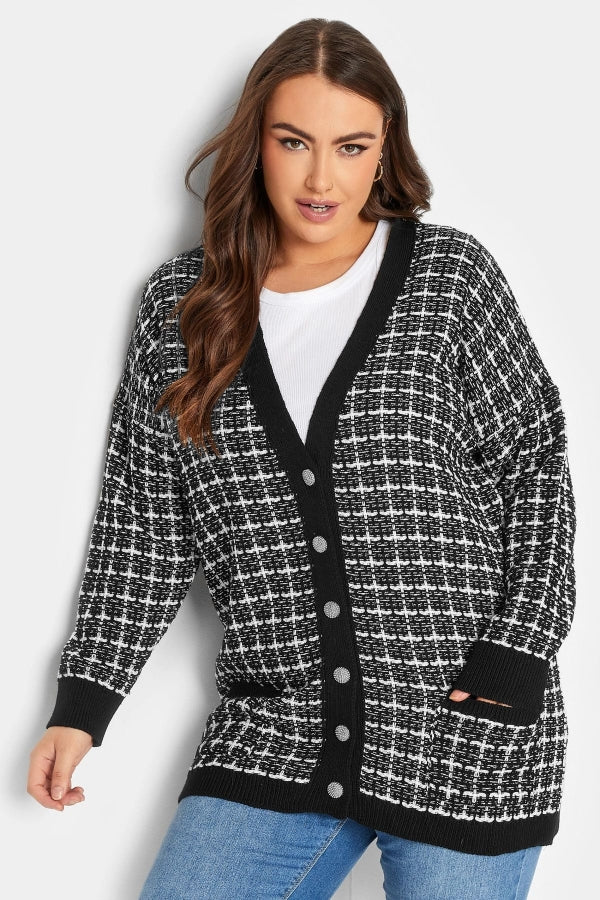 Büyük Beden V Yaka Düğmeli Cepli Uzun Kollu Triko Hırka 301880 Vervegrand